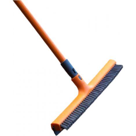 Balai 2 en 1 Raclette et Brosse dure - VENTEO - Raclette à eau de 42cm - Embout universel - Pour nettoyer vos vitres et fenêtres - Poils rigides - Orange - Manche extensible 82/142cm (1/5)