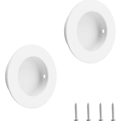 Lot de 2 poignées rondes à encastrer en acier inoxydable, blanc, pour porte coulissante de grange, tiroir, placard, garde-robe/50 mm (1/5)