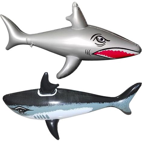 2 Pack Silver Shark Inflatable Toys Shark Party Decoration Water Toys for Pool Party (1/4)