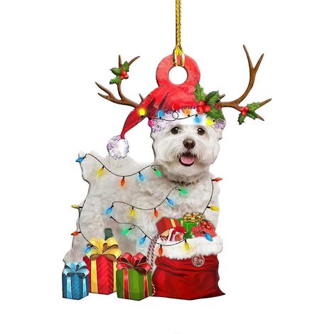 (1 paquet) (style 19) Pendentif en bois représentant un chien de Noël, décoration pour la maison, le sapin de Noël, étiquette en bois de 10 cm.