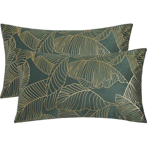 BEBUSINGOTO Fundas de cojín de terciopelo de 30 x 50 cm con estampado dorado, decorativas para sofá, dormitorio, coche, salón, juego de 2 unidades, color verde (1/5)