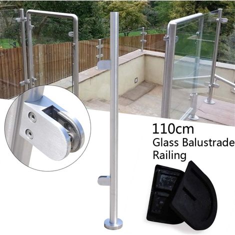 Senderpick – Poteau de garde-corps en acier inoxydable 110cm – Clip en verre pour balustrade – Base stable pour installation facile – Résistance à l'humidité