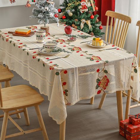 Nappe de Noël, chemin de table de Noël, nappe de Noël rectangulaire en dentelle brodée à motifs de cloches, décoration pour salon ou table basse (1/4)