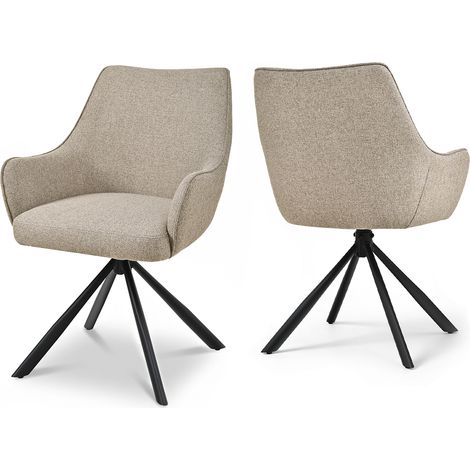 Bon Furni Fauteuils de Salle à Manger Pivotants en tissu texturé taupe, Pieds Métal Noir, Lot de 2 (1/5)