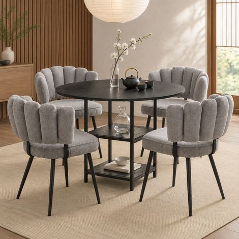 Tisch- und Stuhlset, runder Esstisch 107 cm mit 4 grauen Stühlen HAVRYA (1/5)