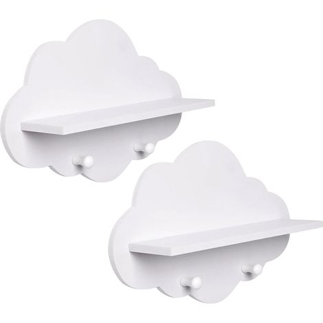Estantería de almacenamiento blanca de madera con forma de nube - Juego de 2, decoración y almacenamiento para la habitación de los niños y la sala de estar.