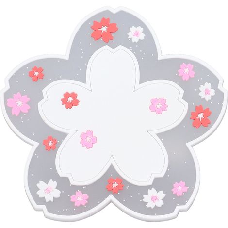 Eleganter, rutschfester und isolierender PVC-Untersetzer, 11,5 cm, Sakura-Design, für Tassen und Gläser, weiß (1/5)