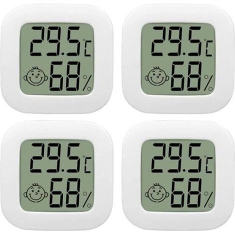 4 Pack Thermometre Interieur Mini LCD Thermomètre Hygrometre Haute Précision Température Hygromètre Moniteur avec Air icône (1/4)