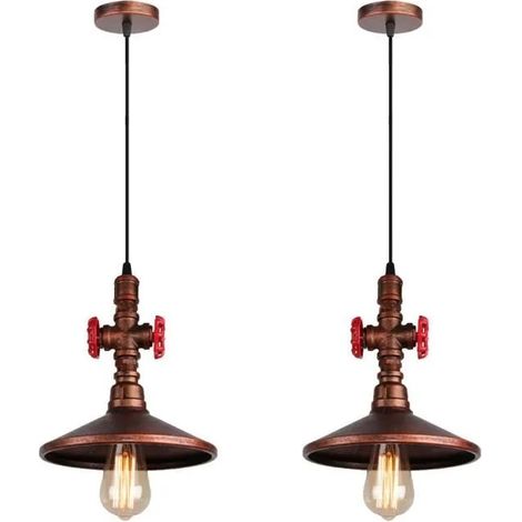 U-Do 2Pcs Lustre Suspension Créatif style Vintage Lampe en Fer Cuivre Rouge Lustre Plafonnier de Qualité décoration Salon Cuisine (1/4)