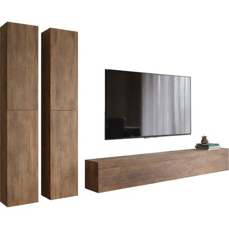 Parete Attrezzata Habaleva, Mobile Soggiorno Modulabile, 6 Ripiani, 6 Ante, Marrone Noce