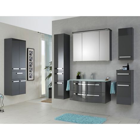 Komplett Badmöbelset in Quarzgrau lackiert FES-4005-66 mit Wäschekörben im Hängeschrank - B/H/T: 257/200/49,1cm (1/5)