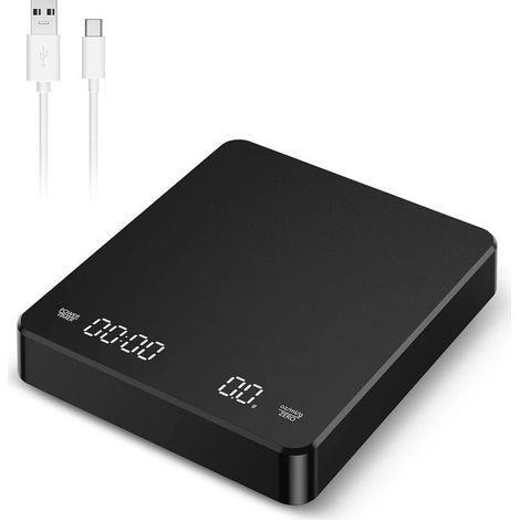 Balance de cuisine numérique de haute précision avec affichage LED, précision de 0,1 g, minuteur rechargeable pour accessoires de café, pâtisserie et barbecue (1/5)