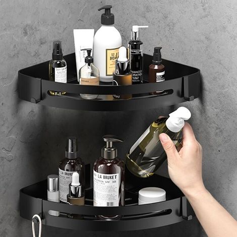 Etagere Douche, Etagere Rangement Salle de Bain,Panier de Douche Dangle avec Crochets/Plateau de Savon,Etagere Douche sans percage,étagère Salle de Bain,Rangement Douche,Dortoir et Cuisine (No
