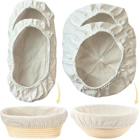 Doublure pour Panier de Fermentation en Coton et Lin, Insert Banneton à Pain avec Élastique, Ustensiles Pâtisserie Ronds et Ovales Cuisson Paniers (1/5)