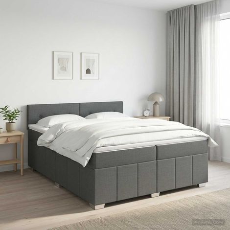 Lit boxspring avec matelas Gris foncé 200 x 200 cm Tissu (1/5)