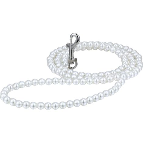 Laisse pour chaton et chien, imitation perle, laisse de promenade pour chien avec chaîne de perles blanches, laisse pour chien pour les sorties (1/5)