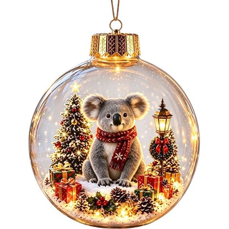 Boule à neige lumineuse 3D en acrylique transparent, ornement de Noël avec un adorable koala à suspendre au sapin pour les fêtes. (1/5)