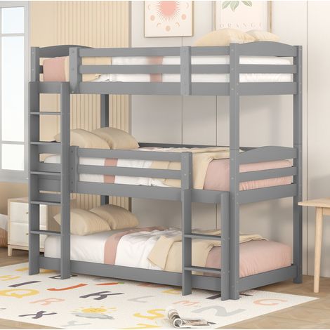 Letto a castello bambini 90x200 cm, 3 posti letto con sponda di sicurezza, senza materasso, nero (1/5)