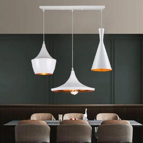 E27 Lustre Industrielle Salon Blanc Lampe Suspension Luminaire en Métal Style Vintage pour Salon Chambre (1/4)