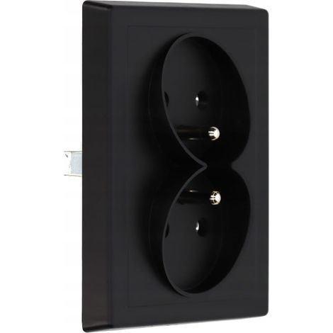 Prise double avec mise à la terre IP20 16 A 250 V, encastrée, noir mat (1/2)