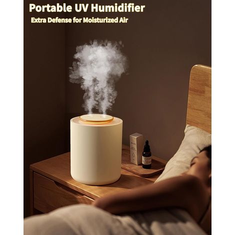 Humidificateur rechargeable 1800mAh avec UV, 1500ml, veilleuse. Arrêt auto 9h. Pour voiture, plantes. (1/5)