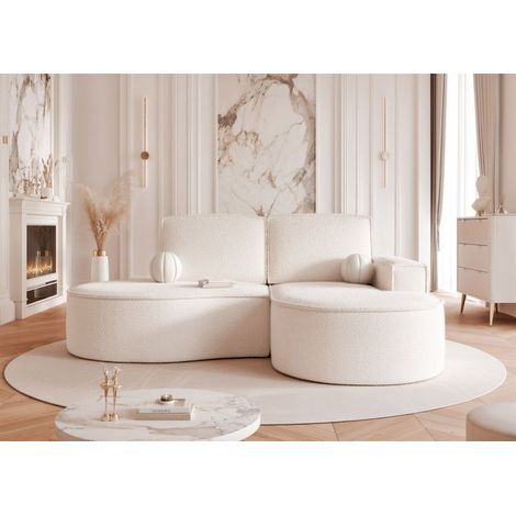 Ecksofa Designersofa Sofa ARLET in Stoff Abriamo Creme Ottomane Rechts