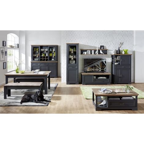 Wohnzimmer Esszimmer Set Komplett JÜLICH-36 im Landhausstil Dekor Graphit und Artisan Eiche (1/5)