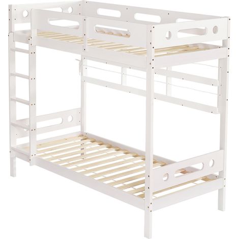 Etagenbett für Kinder 90x200 cm mit 5-stufiger Leiter, Regalen, weiß, Kiefer und MDF, MODENUIT (1/5)