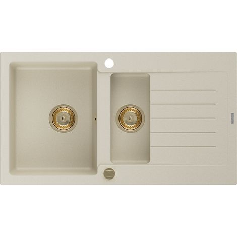 Mexen Matias évier en granit à 1,5 cuvette avec égouttoir 900 x 505 mm, Beige, siphon Or - 6502901505-69-G