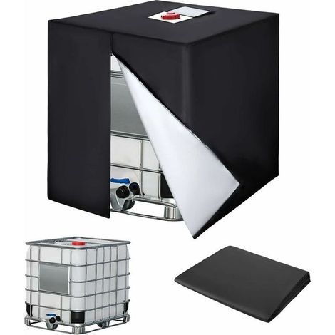 Bâche Réservoir d'eau IBC 600 L Couverture Container Citerne Eau Pluie avec Fermeture éclair Coupe-Vent Anti-UV 420D Résistant à la Déchirure