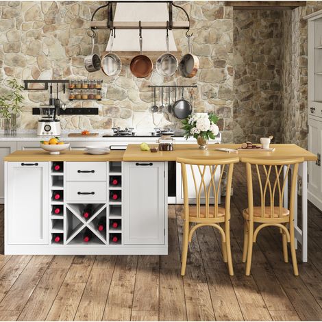 Isla de cocina giratoria con almacenaje, 120 a 223 cm, blanco HAVRYA (1/5)