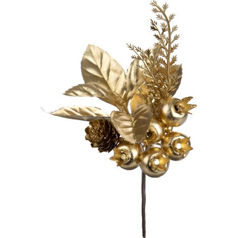 Ramo decorativo natalizio Pick rosaspina da 28 cm -Oro (1/5)