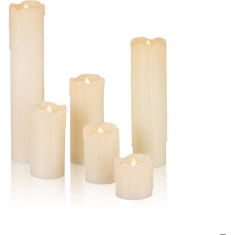 Bougie LED - Cire Véritable - Effet Flamme Vacillante - Sans Flamme - Piles CR2032 - Diamètre 5 cm - Crème - Lot de 6 (1/4)