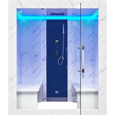 Hammam 4 places MEDINA – 180x160 cm – Verre trempé 10 mm – Générateur vapeur Pro Steam 6 kW – Douche pluie intégrée – Boreal (1/5)