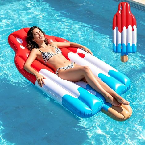 JSSEVN-Matelas Piscine Gonflable, Bouee Piscine Adulte Ice Pop, 182×76×25cm, Fauteuil Gonflable pour Piscine, Hamac Flottant Gonflable (1/5)