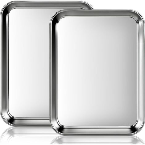 Lot de 2 Plaques à Pâtisserie en Acier Inoxydable (23,5x17,5x2,5cm),Sain,Non Toxique,Facile à Nettoyer et Lavable au Lave Vaisselle (1/5)