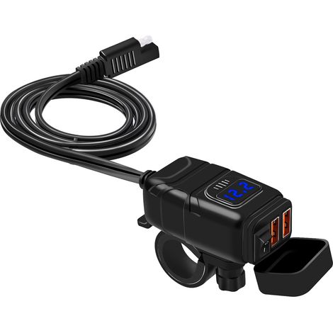 Chargeur USB étanche pour moto, double chargeur USB QC3.0 pour téléphone de moto avec interrupteur marche/arrêt pour voitures, camping-cars, camions, bleu (1/3)