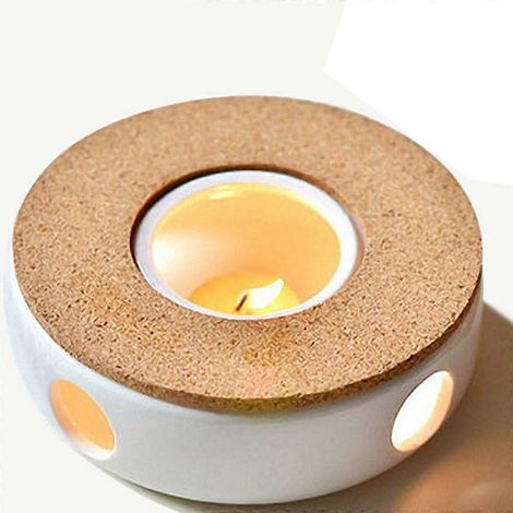 Chauffe-théière classique en porcelaine avec support en liège sécurisé pour théières, support chauffe-théière avec porte-bougie, support pour bougie chauffe-plat, idéal pour le verre et la porcelaine. (1/4)