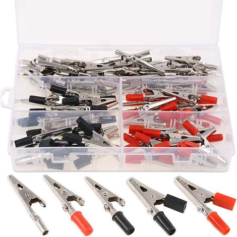 100 pezzi 3 stili 2,1"/53 mm morsetti a coccodrillo in metallo kit assortimento morsetti di prova elettrici per test di laboratorio (1/4)