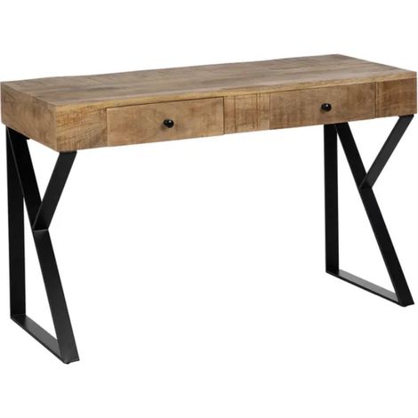 Bureau secrétaire FLORENSIS bois manguier massif pieds métal noir