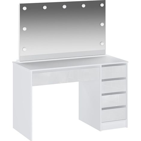 Toeletta con specchio con LED 5 cassetti Bianco lucido - JENEMI