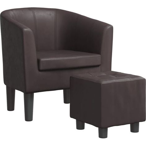 Fauteuil avec repose-pieds en similicuir marron (1/5)