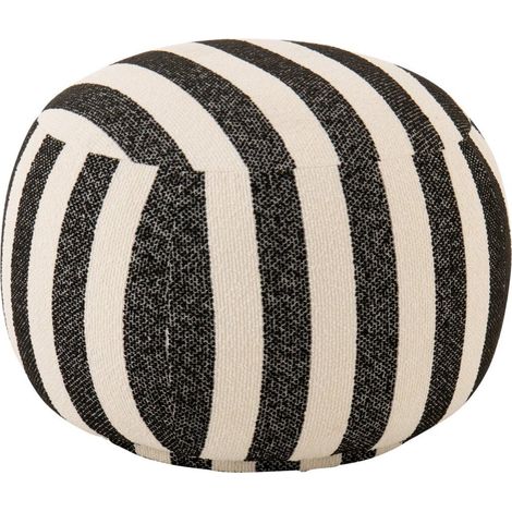 Pouf à Rayures "Ligné" 61cm Noir & Blanc Cassé (1/3)