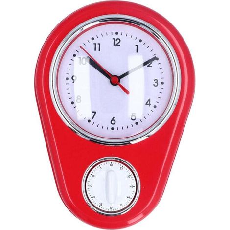 Timer da cucina da 23 cm – Orologio da parete al quarzo silenzioso e multifunzionale, precisione ottimale, colore rosso