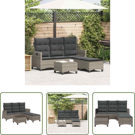 vidaXL Canapé en résine tressée - Salon de jardin 3 pcs avec coussins forme L gris résine tressée (1/5)