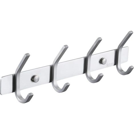 Kleiderhaken, Handtuchhalter, Badezimmer, SUS304 Edelstahl, Garderobe, Wandhalterung, Aufbewahrung, mattschwarz (gebürstetes Silber, 4 Haken)