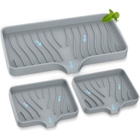 Plateau d'évier de cuisine 3 pièces, porte-savon de cuisine auto-drainant, porte-éponge en silicone pour évier de cuisine, organisateur d'évier de salle de bain de cuisine, (1/5)