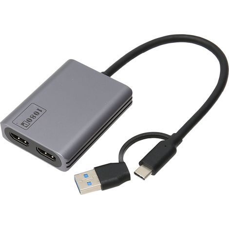 Adaptateur USB-C vers Double HDMI 1080P, prise en charge Plug and Play, alliage aluminium pour PC portable et bureau (1/5)