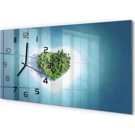 Horloge Murale Maison 60x30 cm Design Panoramique Salon Cuisine Bureau Île en forme de cœur (1/5)