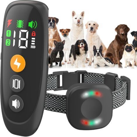 Collier de dressage pour chien avec télécommande, collier antichoc rechargeable et étanche IP68 avec 4 modes de dressage, bip, choc, vibration, lumière, convient aux chiens de petite, moyenne et grand (1/4)